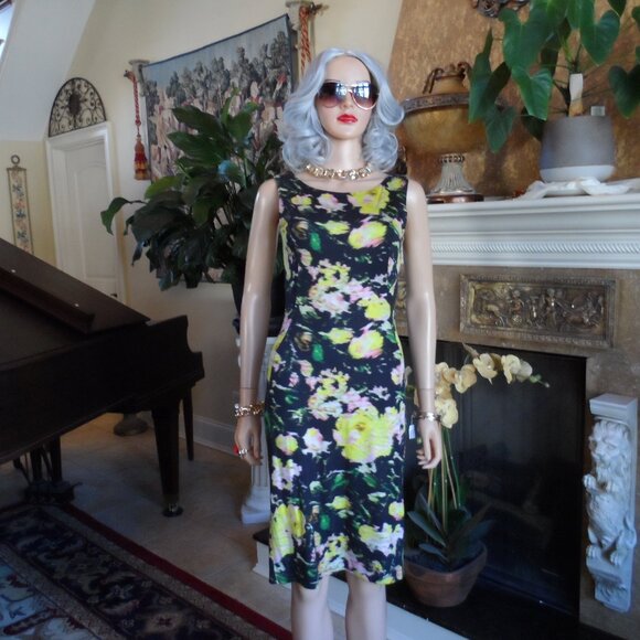 Erdem Black & Yellow Multi Abstract Print Sheath Dress Size 4 - Picture 3 of 16